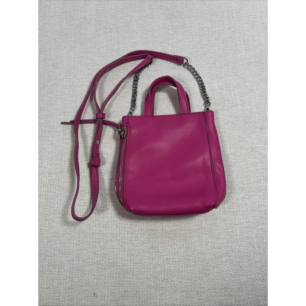 INC Pink Leatherette Mini Tote Crossbody Bag Purse Side Zip Silver Chain